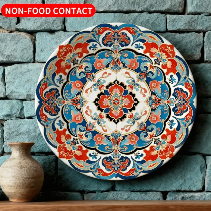 Assiette décorative unique avec motif festonné orné, art mural en céramique sans contact alimentaire