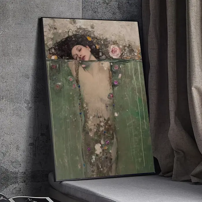 Mihail Zablodski travail Vintage pétales femme élégante dans l'eau Art affiches imprimer rêveur