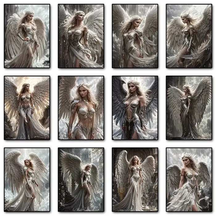 Nette Art-Affiche murale avec ailes blanches et anges célestes pour la décoration, poster avec peinture murale représentant des archanges féminins pour le salon et la maison