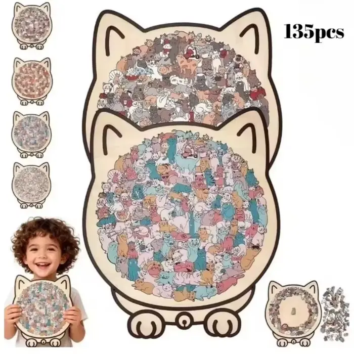 Puzzle en bois en forme de chat