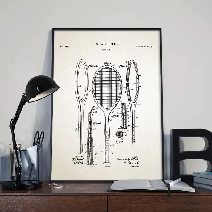 Affiches et imprimés de brevet de raquette Vintage 1921