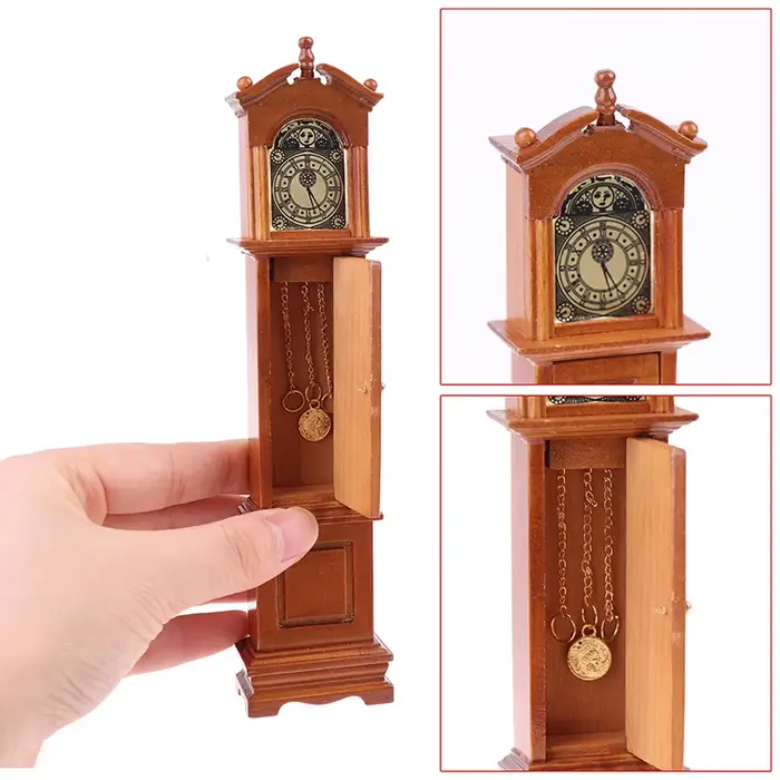 Horloge de grand-père en bois pour maison de poupée 1:12