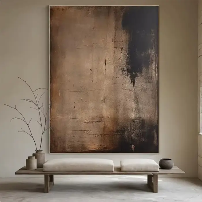 Peinture à l'huile abstraite 100% faite à la main, originale, noir et gris, art mural rétro, grande 