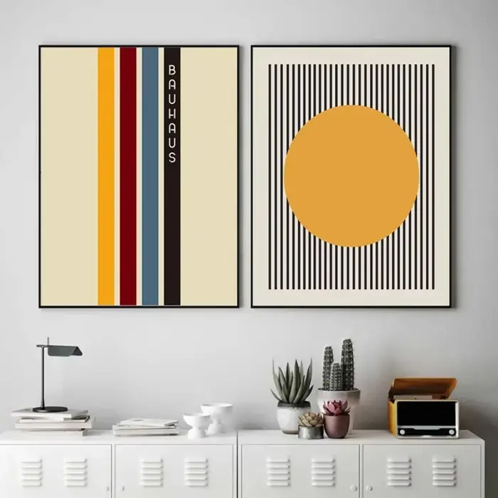 Exposition Bauhaus, peintures sur toile graphiques géométriques uniques