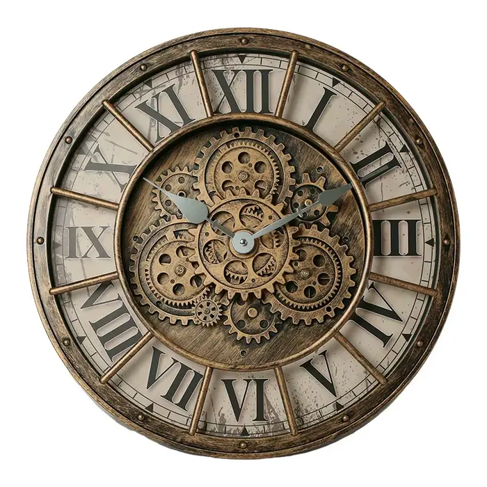 Horloge murale Steampunk industrielle surdimensionnée avec engrenages mobiles, grande horloge murale