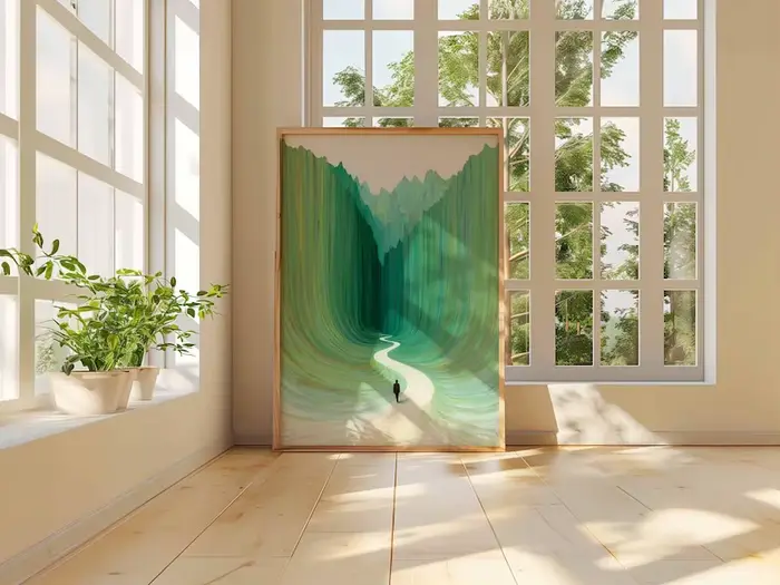 Affiche sur toile de paysage abstrait vert moderne