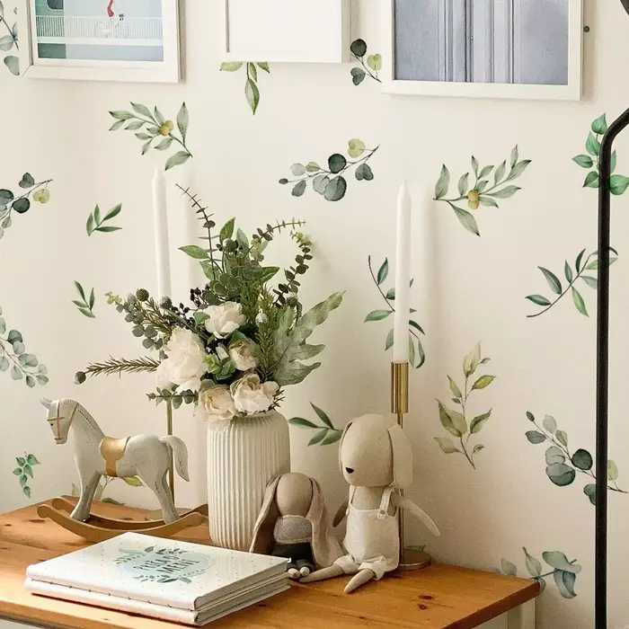 Autocollants muraux aquarelle Branches de feuilles vertes