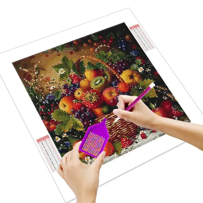 Peinture Diamant Panier de Fruits Nature Morte Élégante sur Toile Kits de Broderie