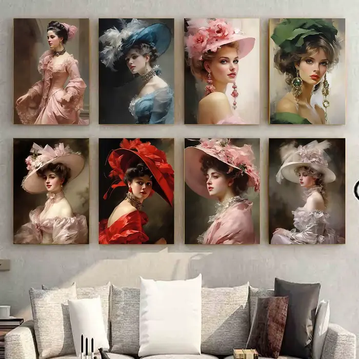 Affiche de Portrait de femme Vintage élégante en grand chapeau
