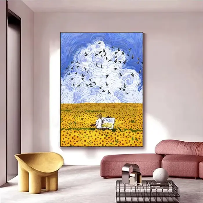 Abstrait Van Gogh tournesol fleur ciel étoilé Art photos affiche impression peinture à l'huile toile