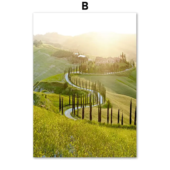 Peinture sur toile murale avec paysage de printemps, fleurs, plantes vertes, affiche d'impression, décoration moderne pour le salon, peinture murale