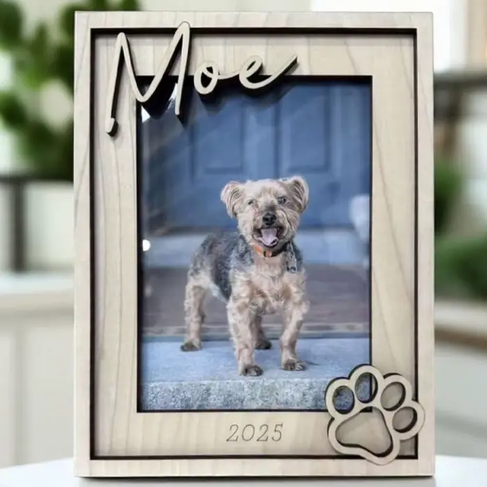 Cadre photo personnalisé en bois pour chien - Cadeau commémoratif