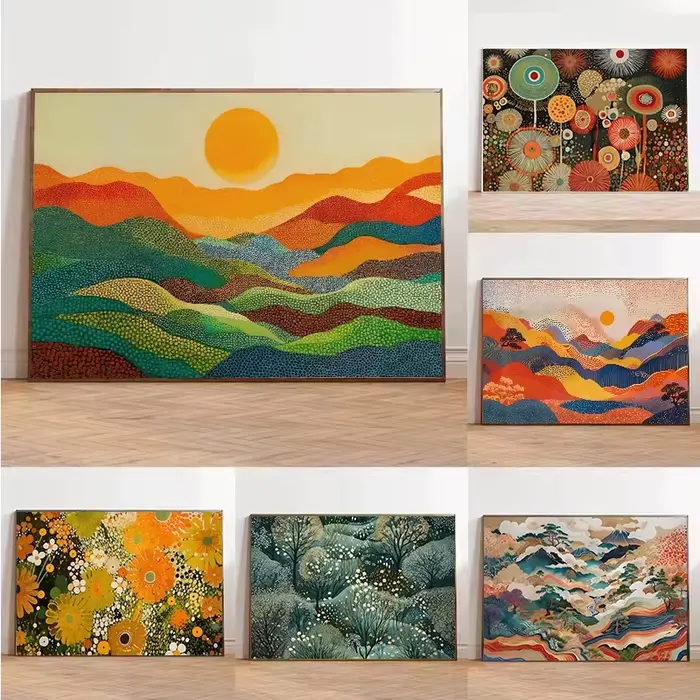 Affiche de paysage naturel japonais abstrait et coloré
