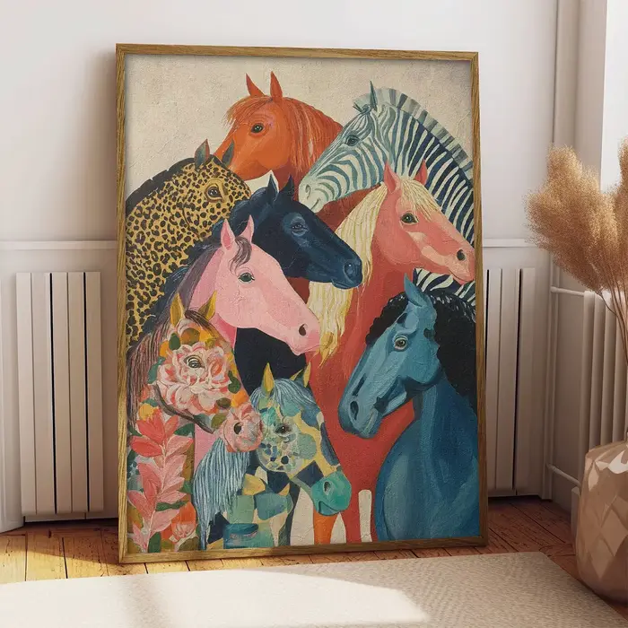Affiches sur toile de chevaux fantastiques colorés, impressions d'art animal abstrait moderne, décor