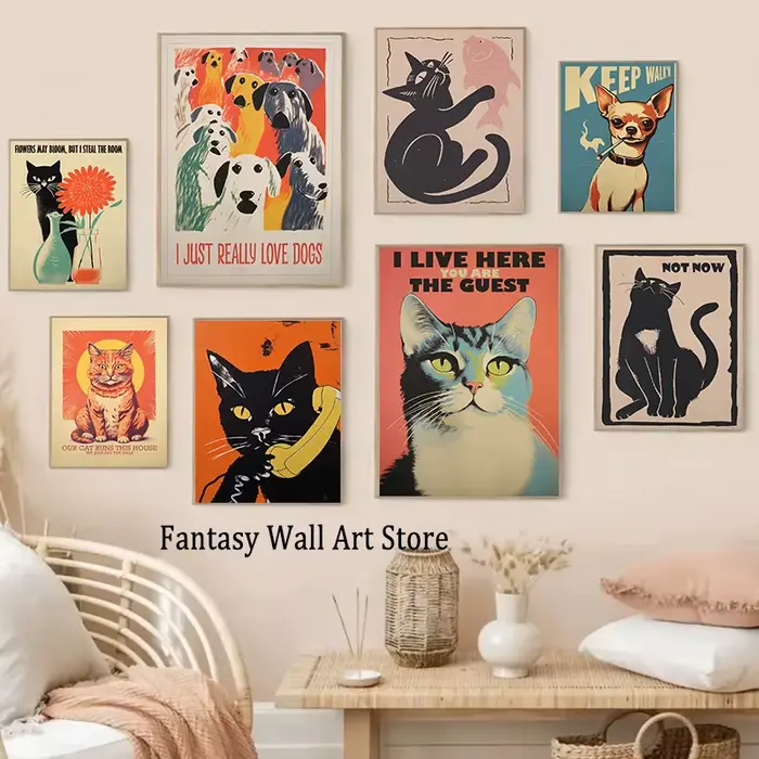 Affiche drôle de chats et de chiens Vintage