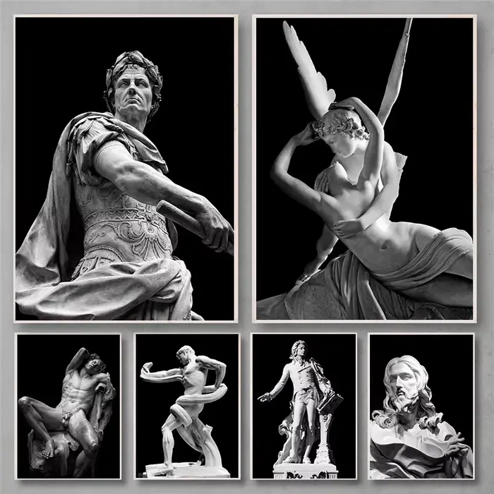 Statue de célébrité néoclassique classique rétro noir et blanc
