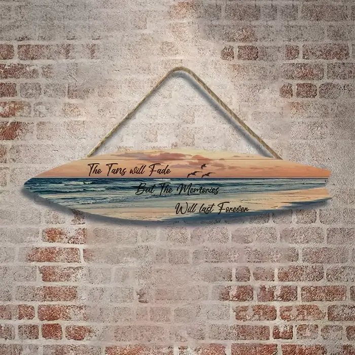 Décoration murale de planche de surf de style plage – Art de paysage marin tropical sur un matériau semblable au bois – Conception résistante à la lumière pour une utilisation intérieure/extérieure