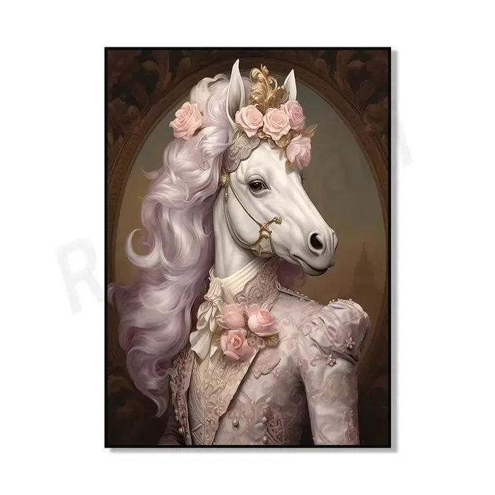 Magnifique cheval blanc avec cheveux roses, cheveux de bubblegum, cheval de renaissance, portrait d'