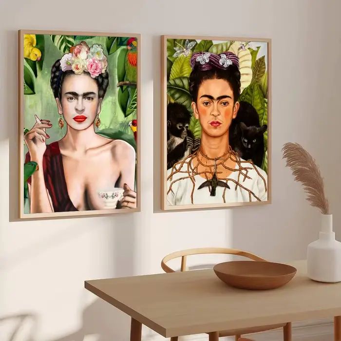 Affiche murale moderne sur toile avec calligraphie et peinture de l'artiste F-Frida Kahlo