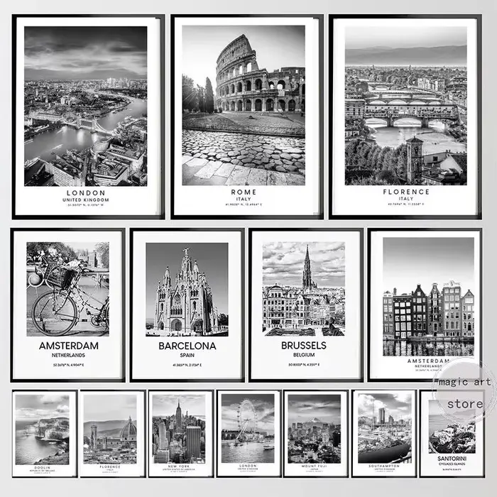 Florence italie Rome monuments de voyage Art colisée noir et blanc toile impressions murales décor à la maison affiche