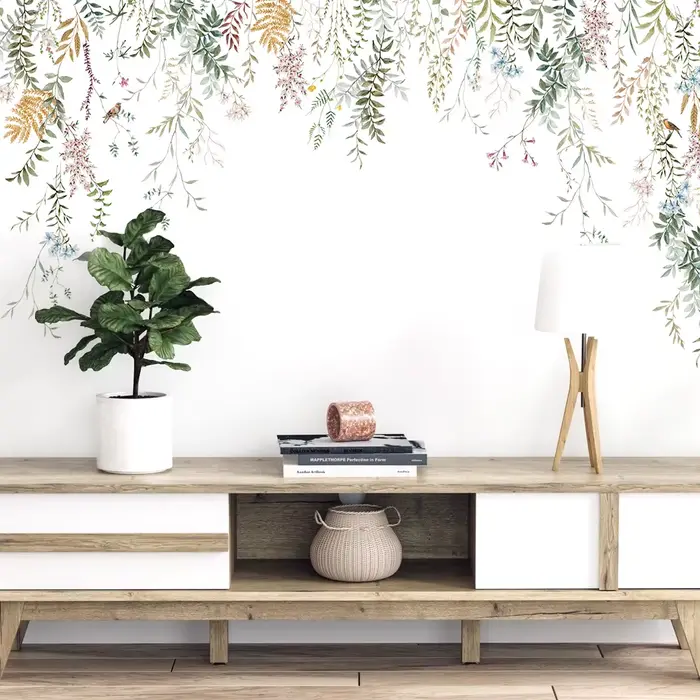 Autocollants muraux à encre arbre de vigne vert pour salon chambre maison fond décoration murale auto-adhésif vinyle autocollant papier peint