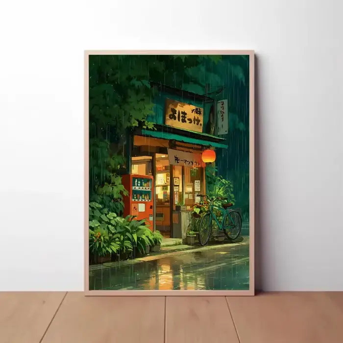 Anime café boutique et vélo toile affiche Ghibli travail