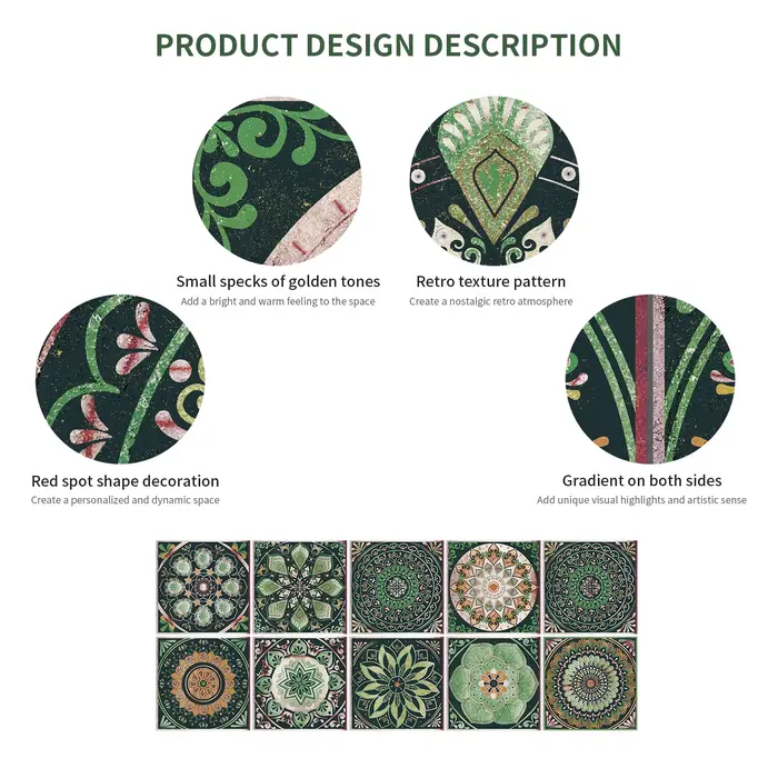Autocollants de carrelage auto-adhésifs brillants à motif rétro Mandala, 24 pièces, pour cuisine et