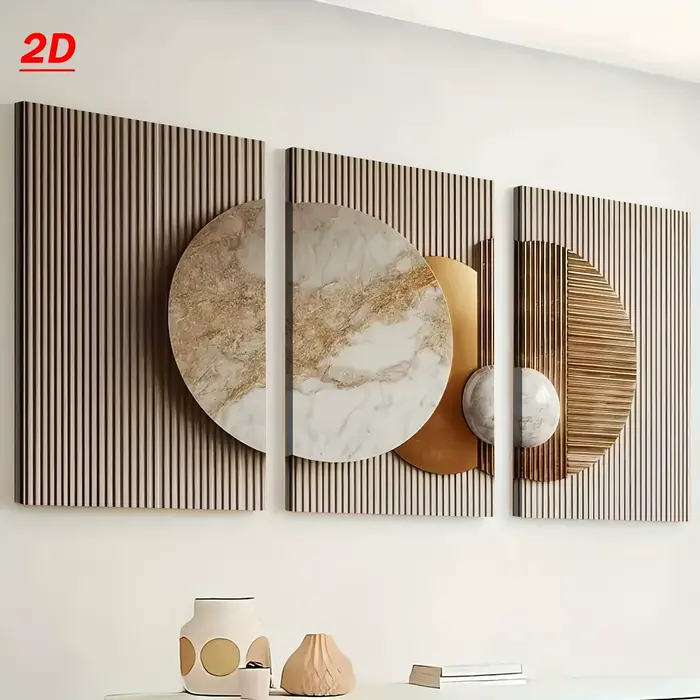 Lot de 3 tableaux modernes abstraits imprimés 2D/plats sur toile, décoratifs pour la maison
