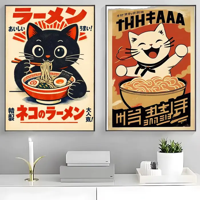 Affiche d'art vintage sur le thème du ramen japonais