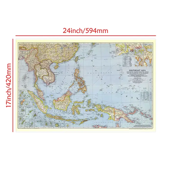 Affiche détaillée de la carte du sud-est 1944 en papier Kraft