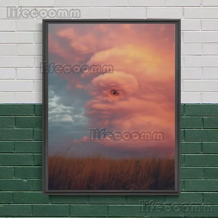 Yeux dans les nuages, peinture sur toile d'art mural fantaisie abstraite, soyez regardé par les nuages, affiche d'art gothique imprimée, décoration de la maison