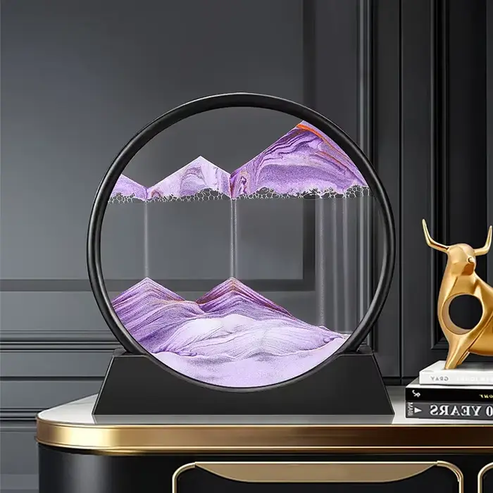 Tableau d'art de sable en mouvement 3D, verre rond, paysage de sable de mer profonde, sablier, artis