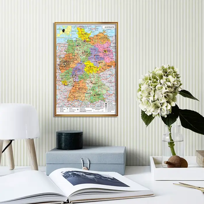 Affiche d'art mural de carte politique allemande, carte de transport en français, peinture sur toile