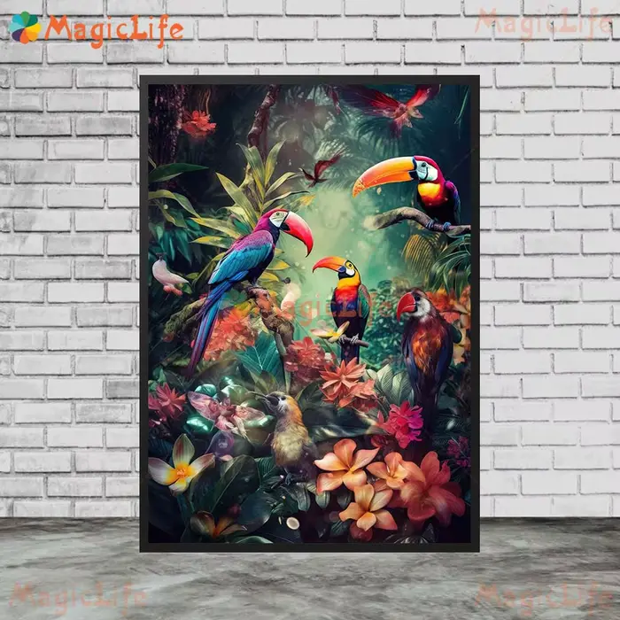 Affiche murale imprimée d'oiseaux de la Jungle