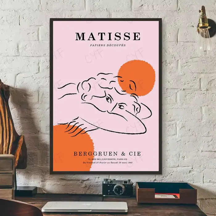 Affiche de fleurs de carte de muses Matisse roses abstraites, art HD, mur collant, étanche, décorati