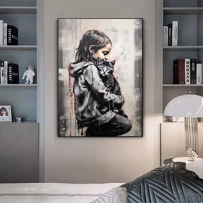 Pop Street Graffiti Art mural Banksy garçon fille avec ballon sur toile affiches et imprimés peinture pour salon décor à la maison cadeaux