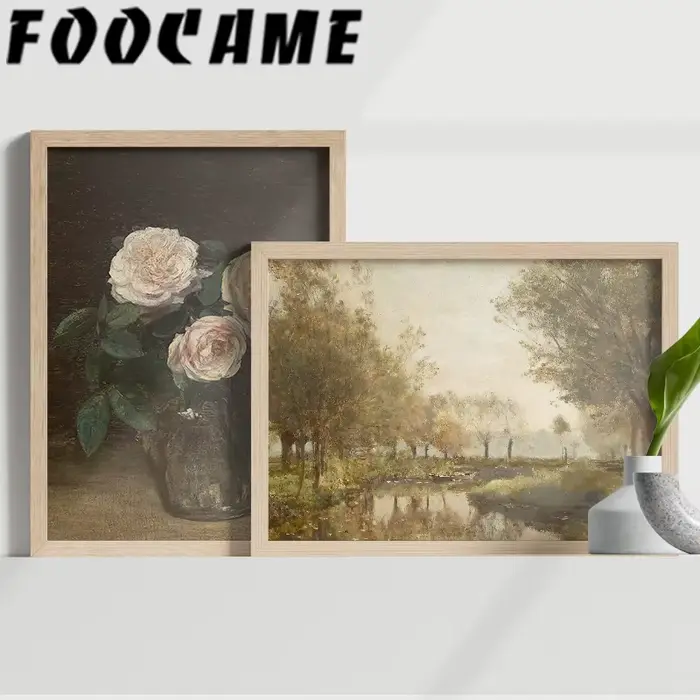 Peinture à l'huile de paysage de montagnes vintage américaines