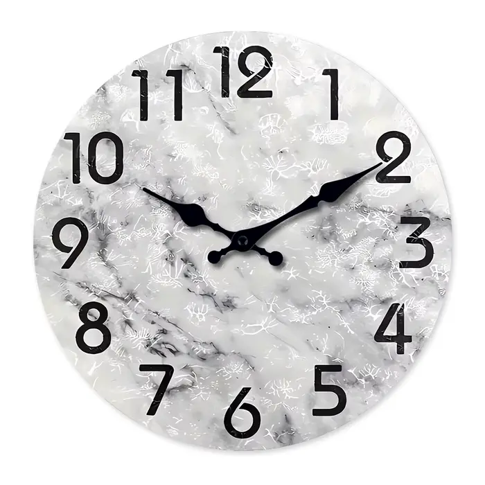 Moderne motif de peinture à l'huile de marbre gris et noir horloge murale en bois salon chambre cuis