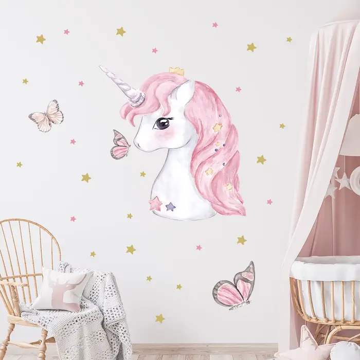 Autocollant mural licorne mignon pour chambre d'enfant