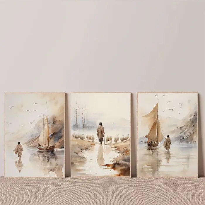 Affiche d'art de jésus promenades sur l'eau