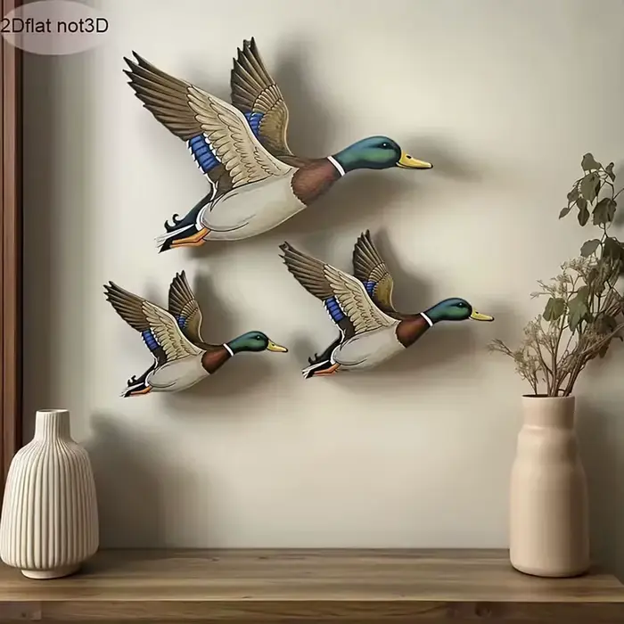 Décoration murale en bois de canard colvert (3 pièces)
