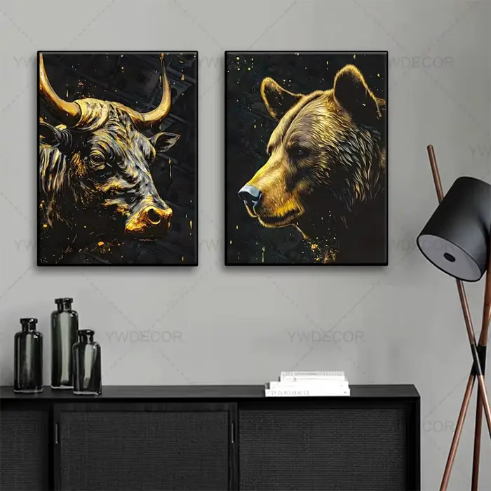 Toile de peinture d'animaux de taureau et d'ours