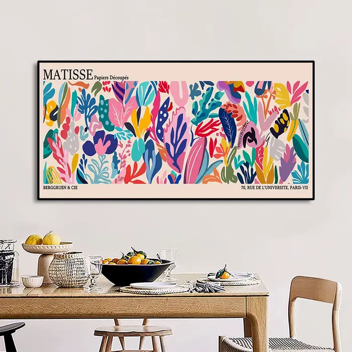 affiche decoration murale affiche poster mural Grande affiche d'exposition de feuilles géométriques Matisse Bauhaus, peinture sur toile abstraite imprimée, Art mural minimaliste pour décoration de mai
