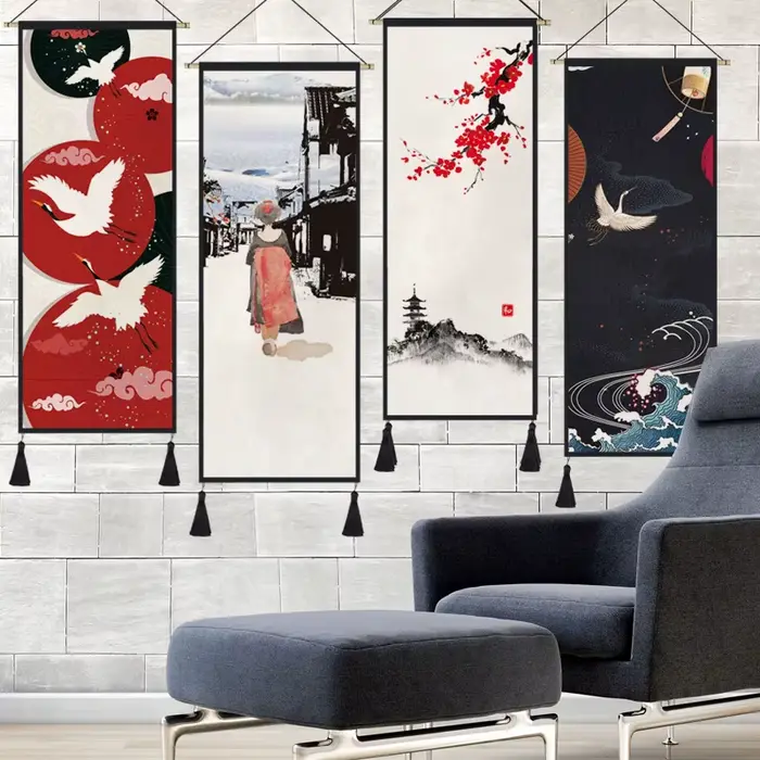 Peinture sur toile japonaise Ukiyo Great Wave Scroll Art