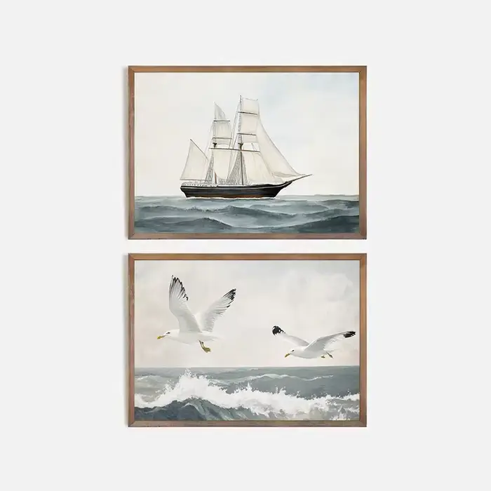Affiche de paysage marin de mouette d'ancre de phare côtier nautique d'aquarelle