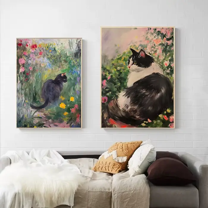 Affiches de jardin de Monet avec chat noir