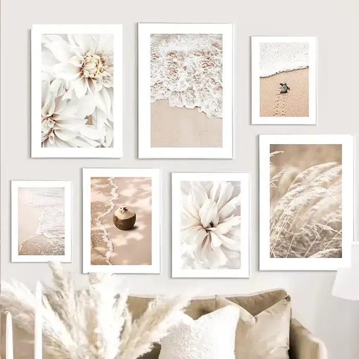 Toile d'images murales de paysage d'herbe de fleur Beige