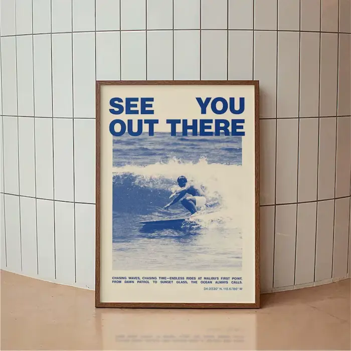 Impression sur toile de surf vintage, style côtier, Malibu First Point, pour décoration murale, salo