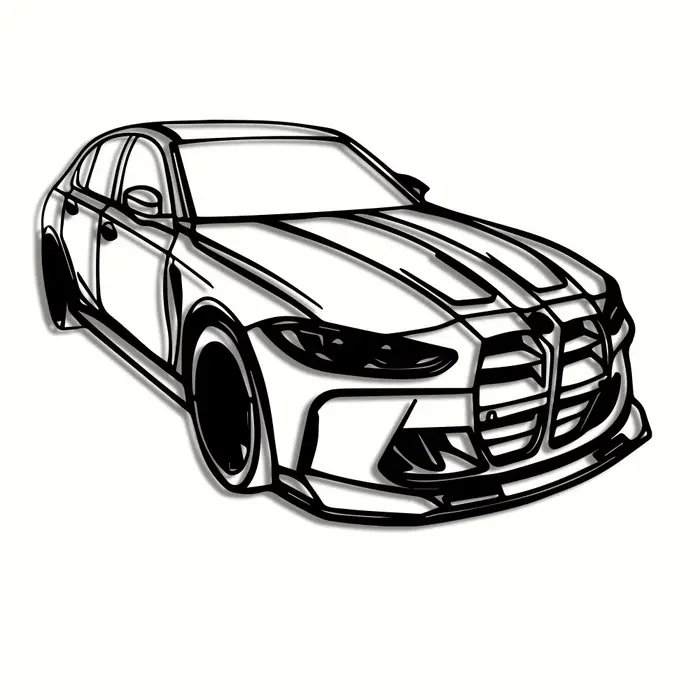 Décoration murale en métal de voiture de luxe moderne - Design élégant en fer noir avec accents rouges