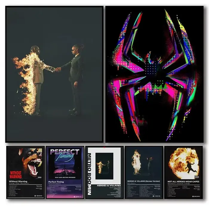 Pop Rap chanteur Metro Boomin toile affiche esthétique Album de musique héros et méchants Hip Hop 21 sauvage impression mur Art chambre décor